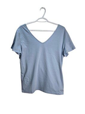 NWT | Blue Criss-Cross Lattice Back Knot Detail V-Neck Short Sleeve Tee | Large